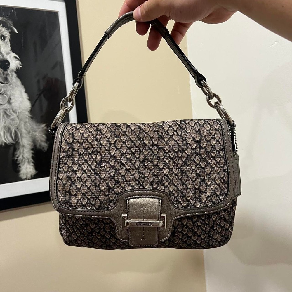 Y2K 2000s gunmetal snake print coach taylor shoulder bag / handbag